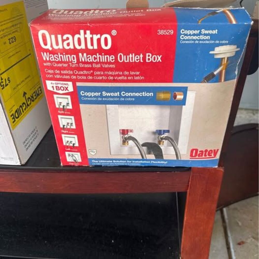 NEW Oatey Quadtro Washing Machine Outlet Box – Brass Valves